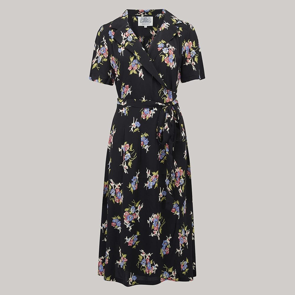 Rita 1940s Dress in Black Floral