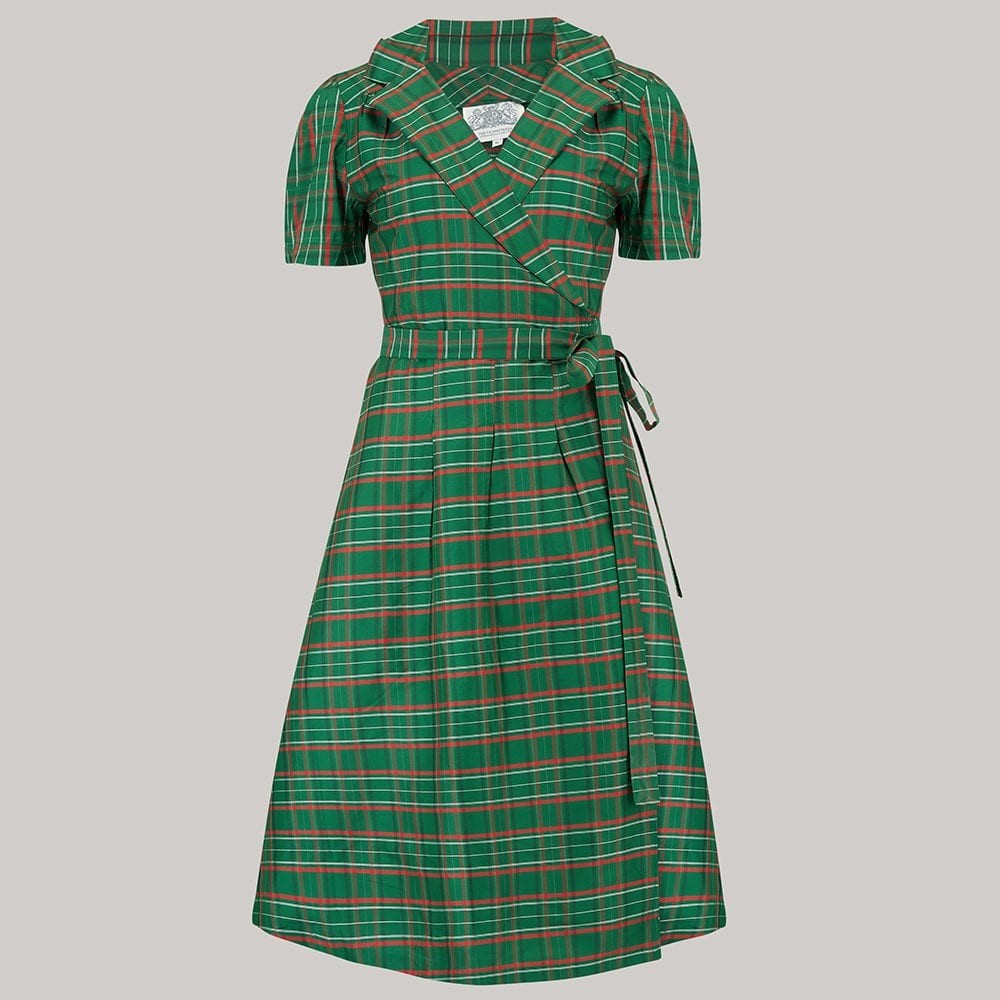 Rita 1940s Dress in Green Taffeta