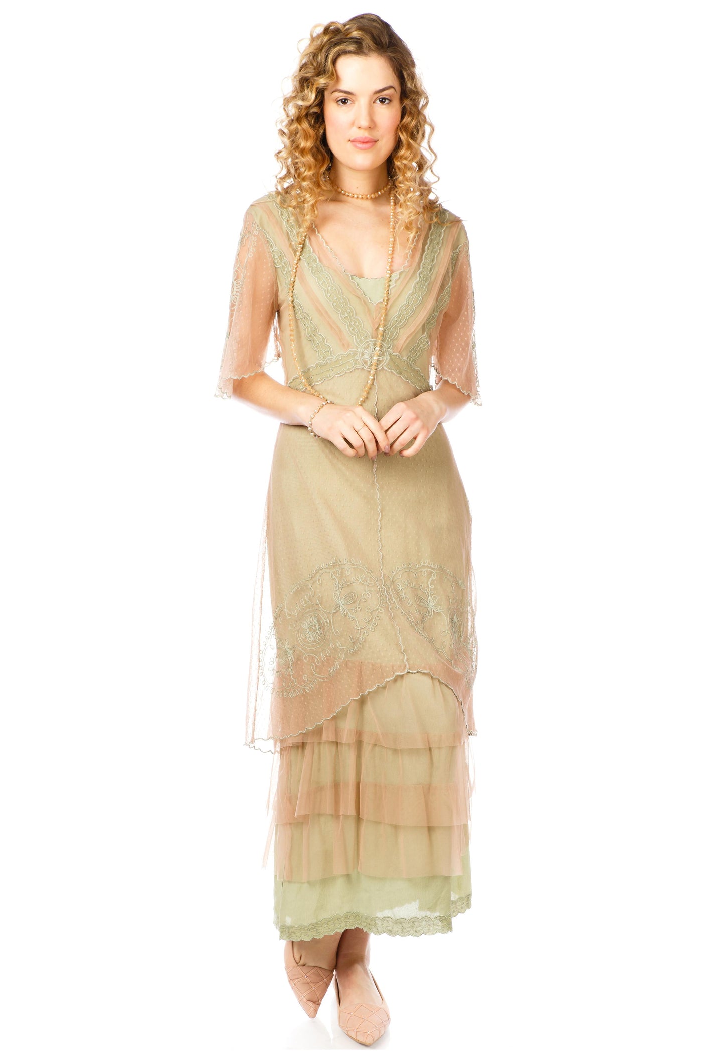 Sylvia 1920s Titanic Style Dress in Sage