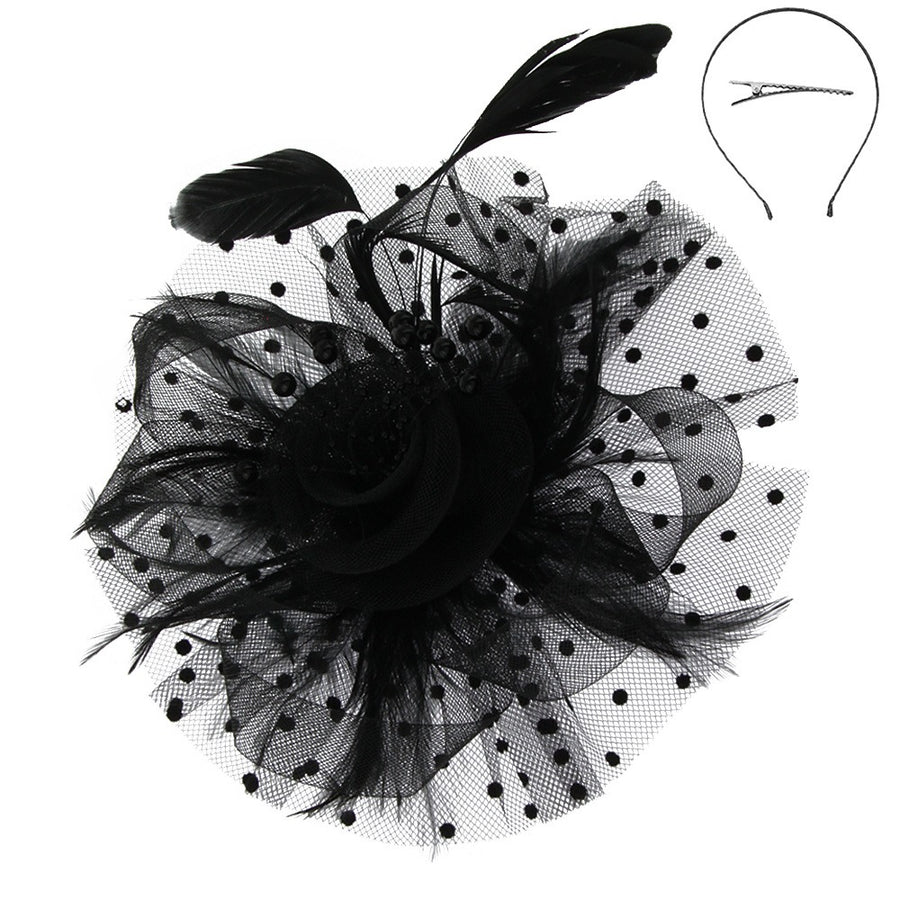 1920s Mesh Floral Fascinator in Black