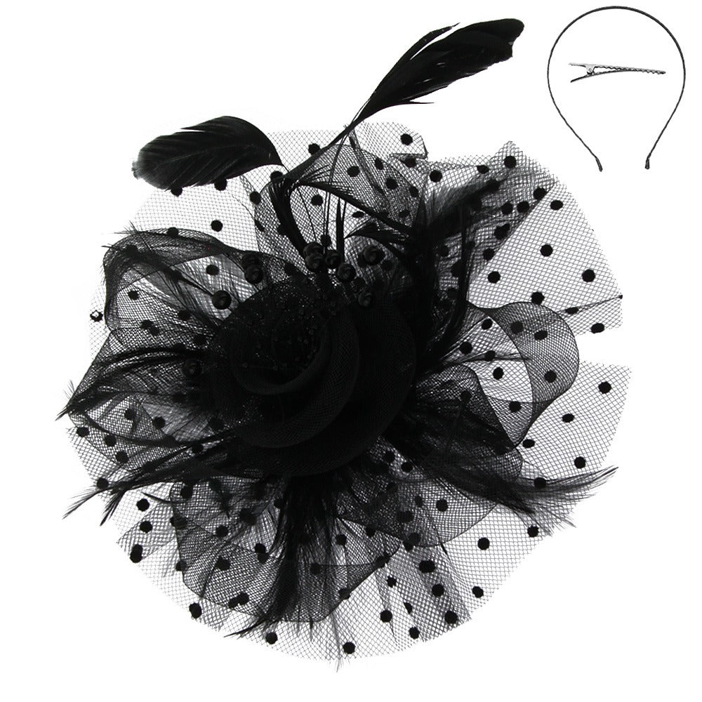 1920s Mesh Floral Fascinator in Black