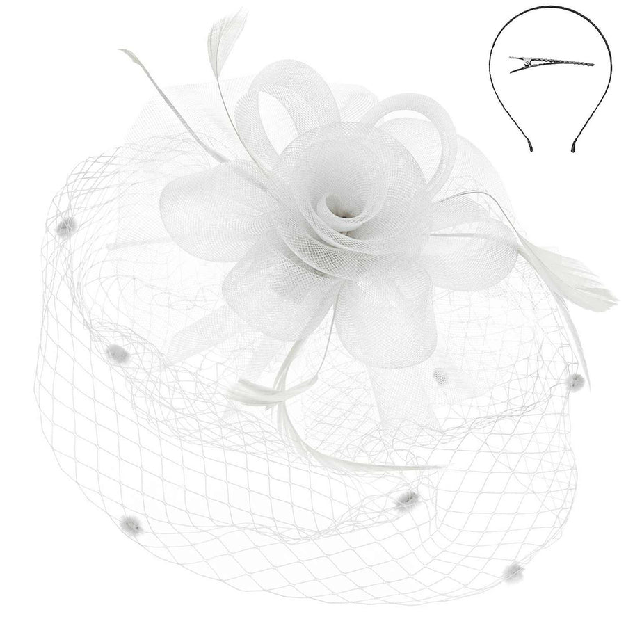 1920s Polka Dot Veil Fascinator in White