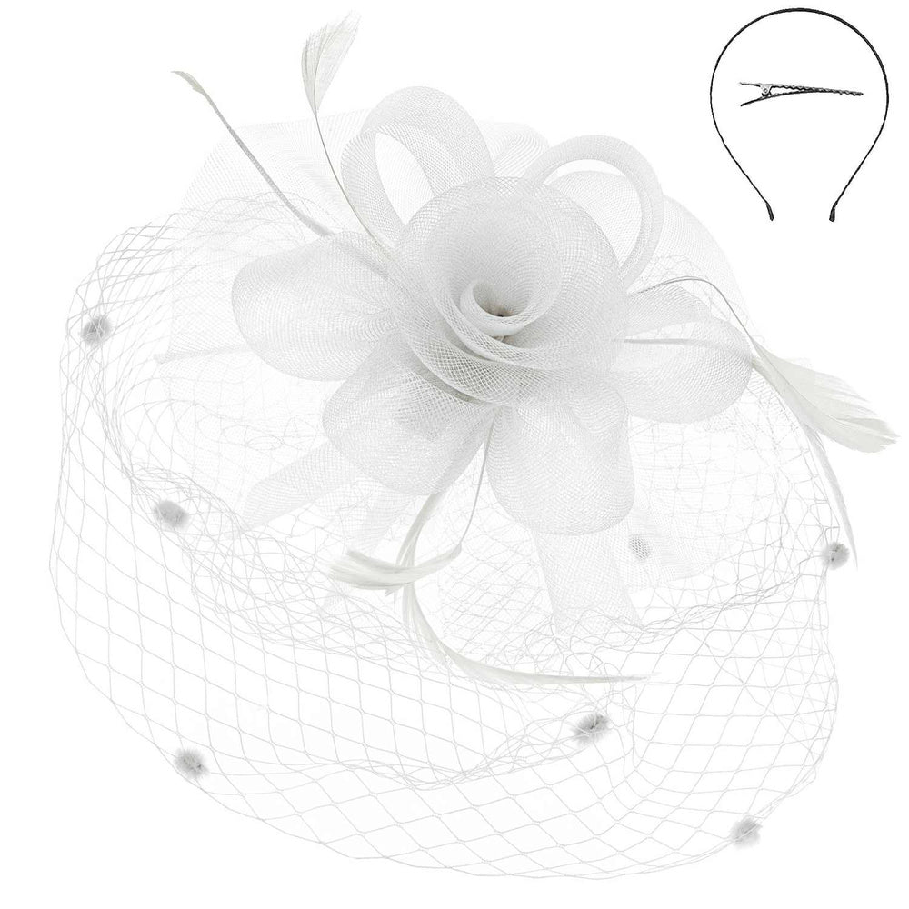 1920s Polka Dot Veil Fascinator in White