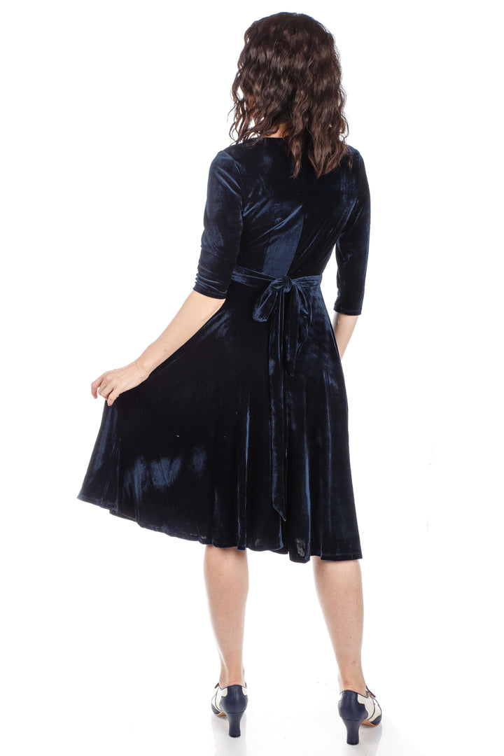 1940s Evelyn Velvet Dress in Navy