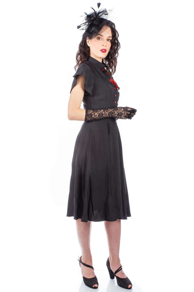 1950s Quinn Red Rose Dress in Black