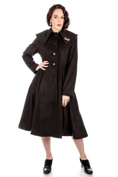 1950s Style Collar Button Up Coat in Black