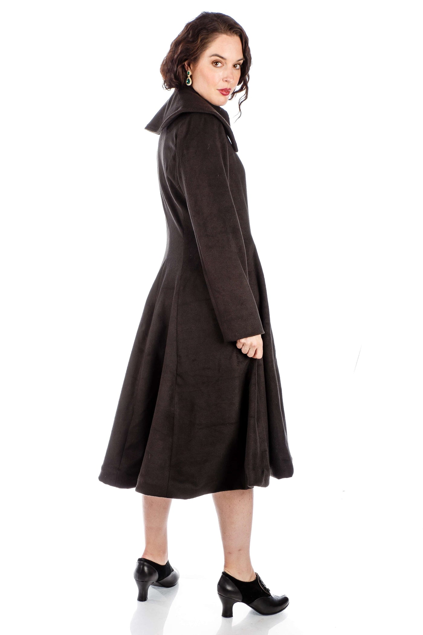 1950s Style Collar Button Up Coat in Black