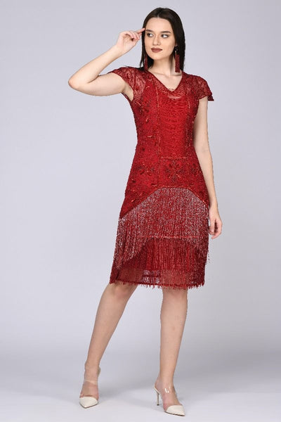 Edith Flapper Style Fringe Dress in Red