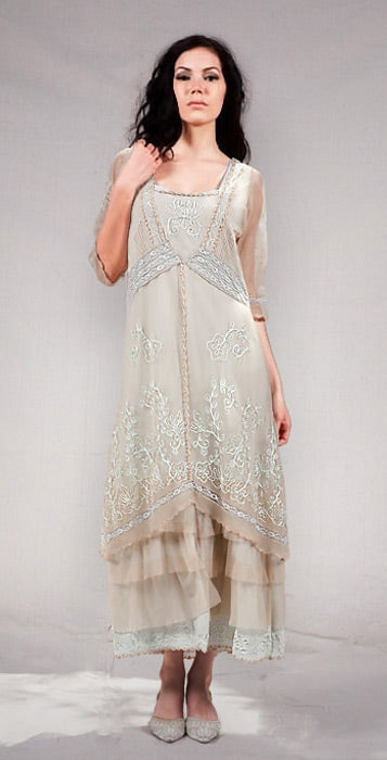 AL-2101 Titanic Tea Length Dress in Sage-Lavender - SOLD OUT