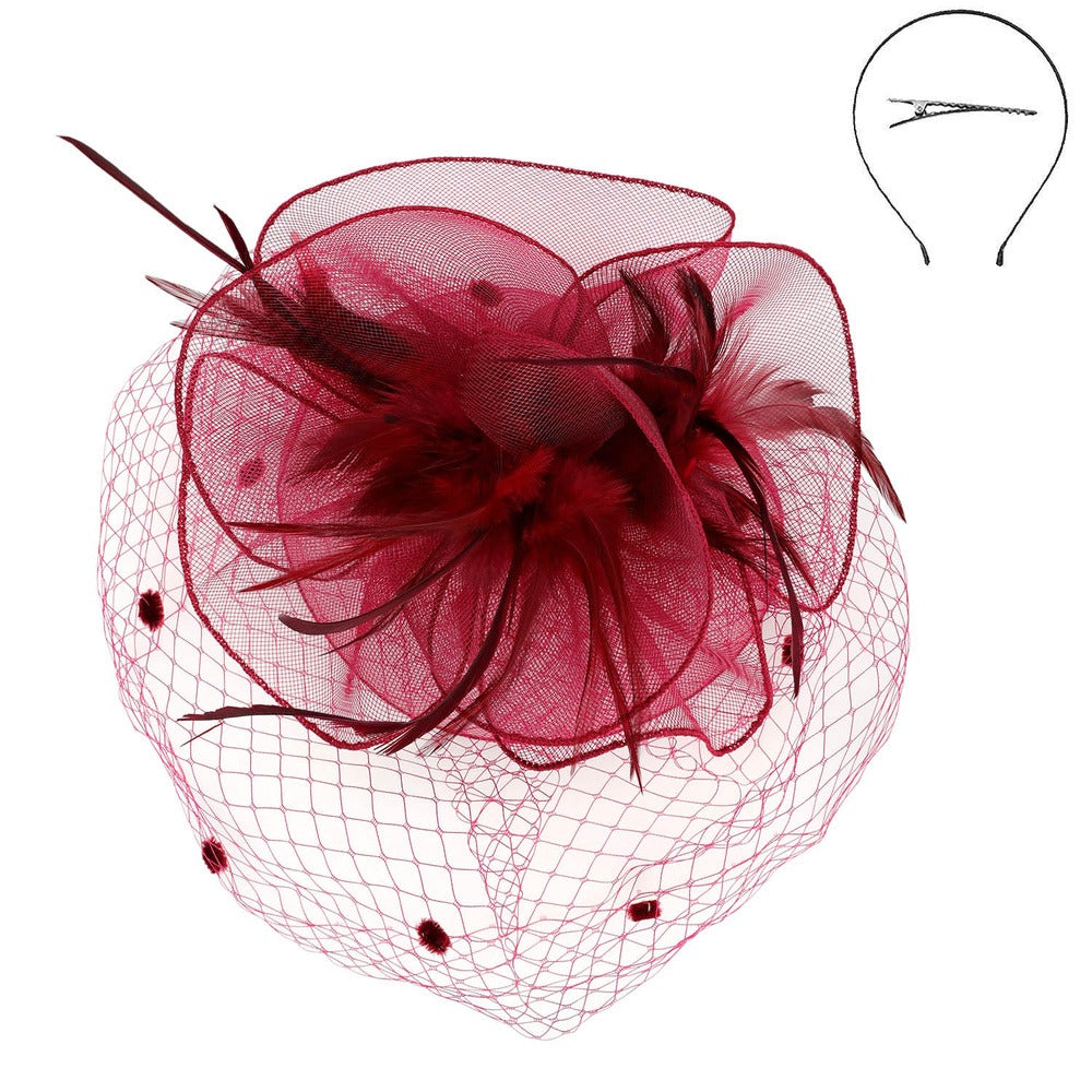 20s Party Net Fascinator In Burgundy