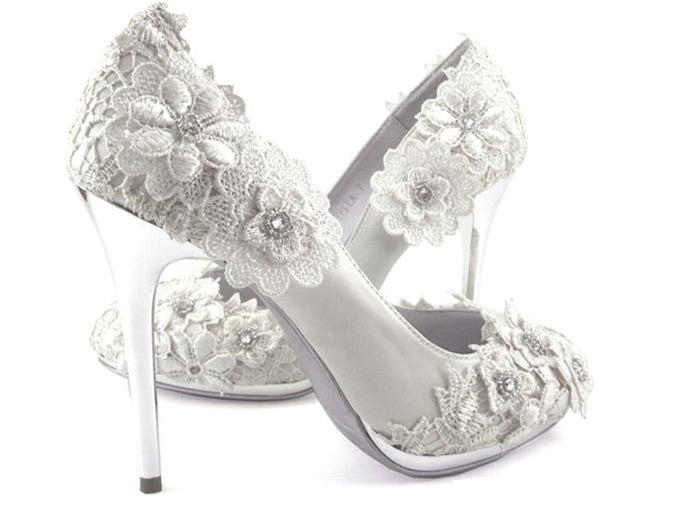 Lace Wedding Heels in White