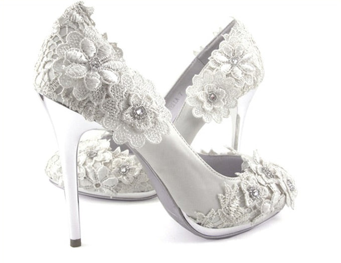 Lace Wedding Heels in White - SOLD OUT