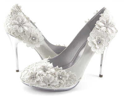 Lace Wedding Heels in White