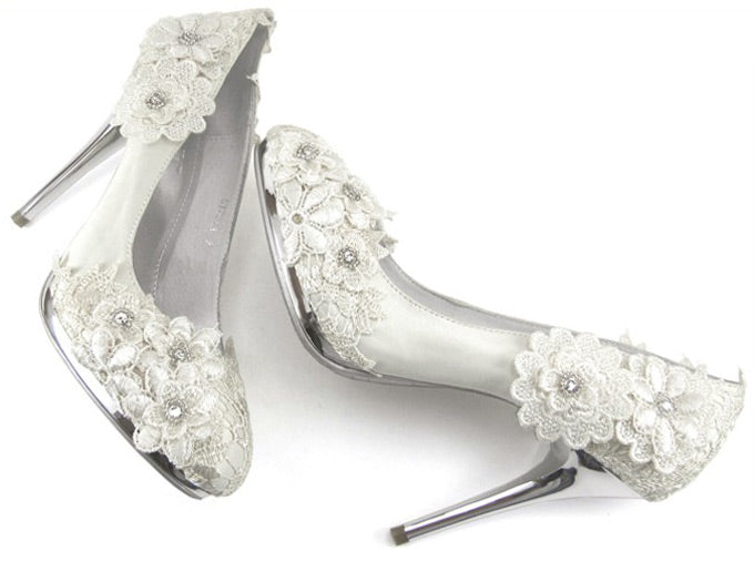 Lace Wedding Heels in White