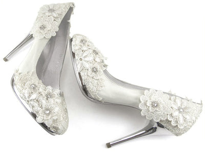 Lace Wedding Heels in White