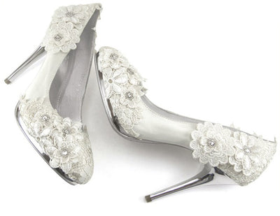 Lace Wedding Heels in White - SOLD OUT