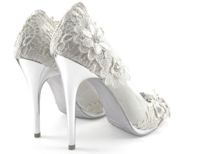 Lace Wedding Heels in White