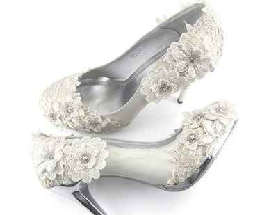 Lace Wedding Heels in White