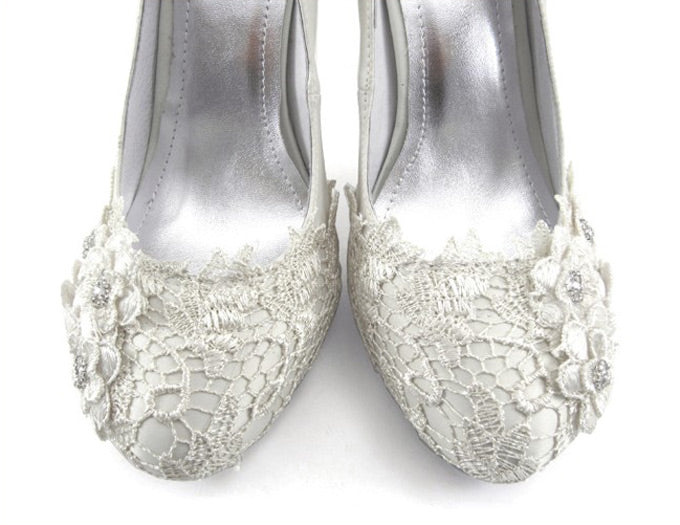 Lace Wedding Heels in White