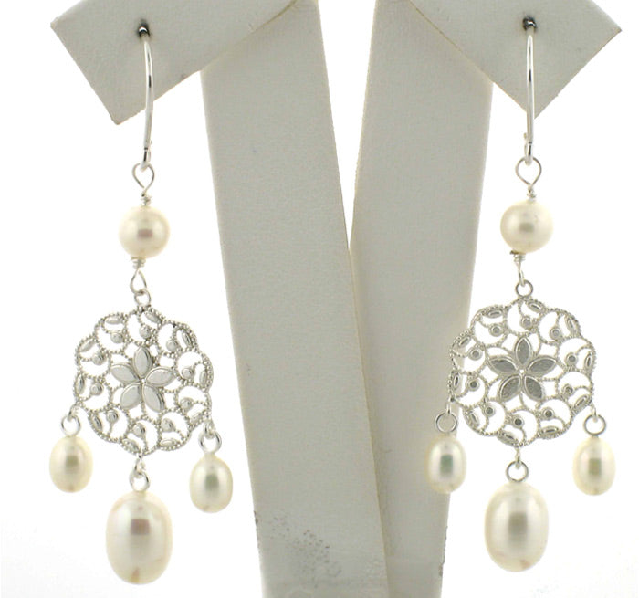 Bridal Flower Pearl Earrings