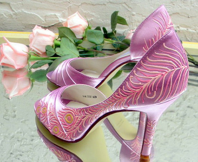 Peacock style flapper wedding shoes, model "Deborah"