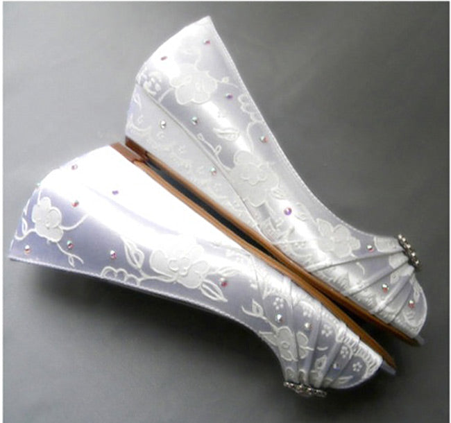 Vintage style bridal shoes on Wedges, Model "Honey" - SOLD OUT
