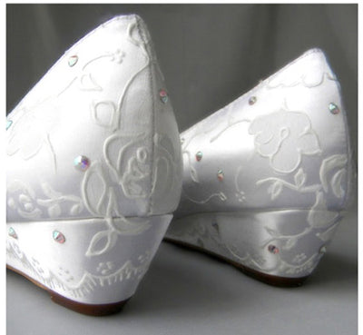 Vintage style bridal shoes on Wedges, Model "Honey" - SOLD OUT