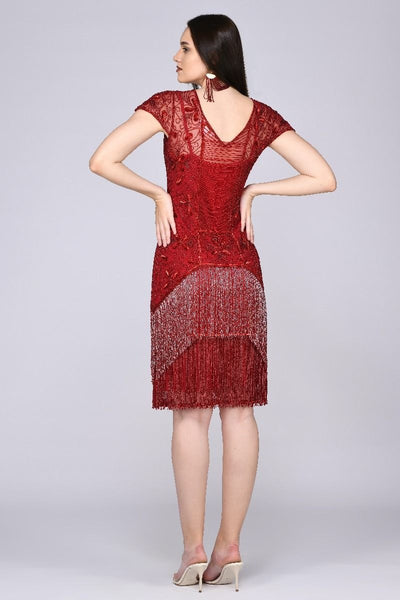 Edith Flapper Style Fringe Dress in Red