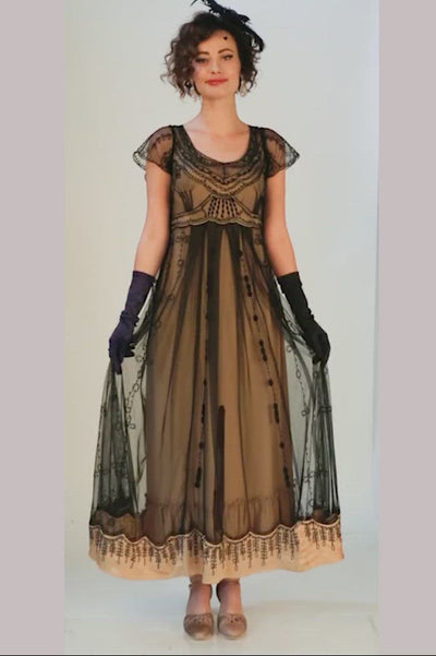 Izabella Victorian Style Dress in Black Gold by Nataya