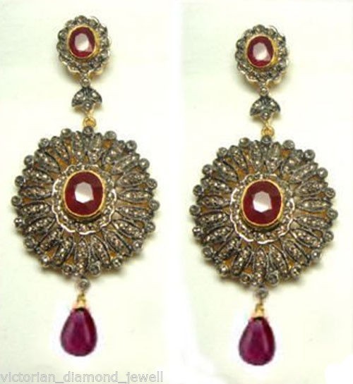 Victorian Antique Cut/Rose Cut Diamond Earrings by Surat Karat