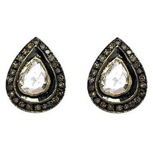 Victorian Rose Cut Diamond & Polki Earrings by Surat Karat