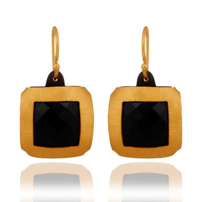 Die-Cut Onyx Vintage Gold Earrings - SOLD OUT
