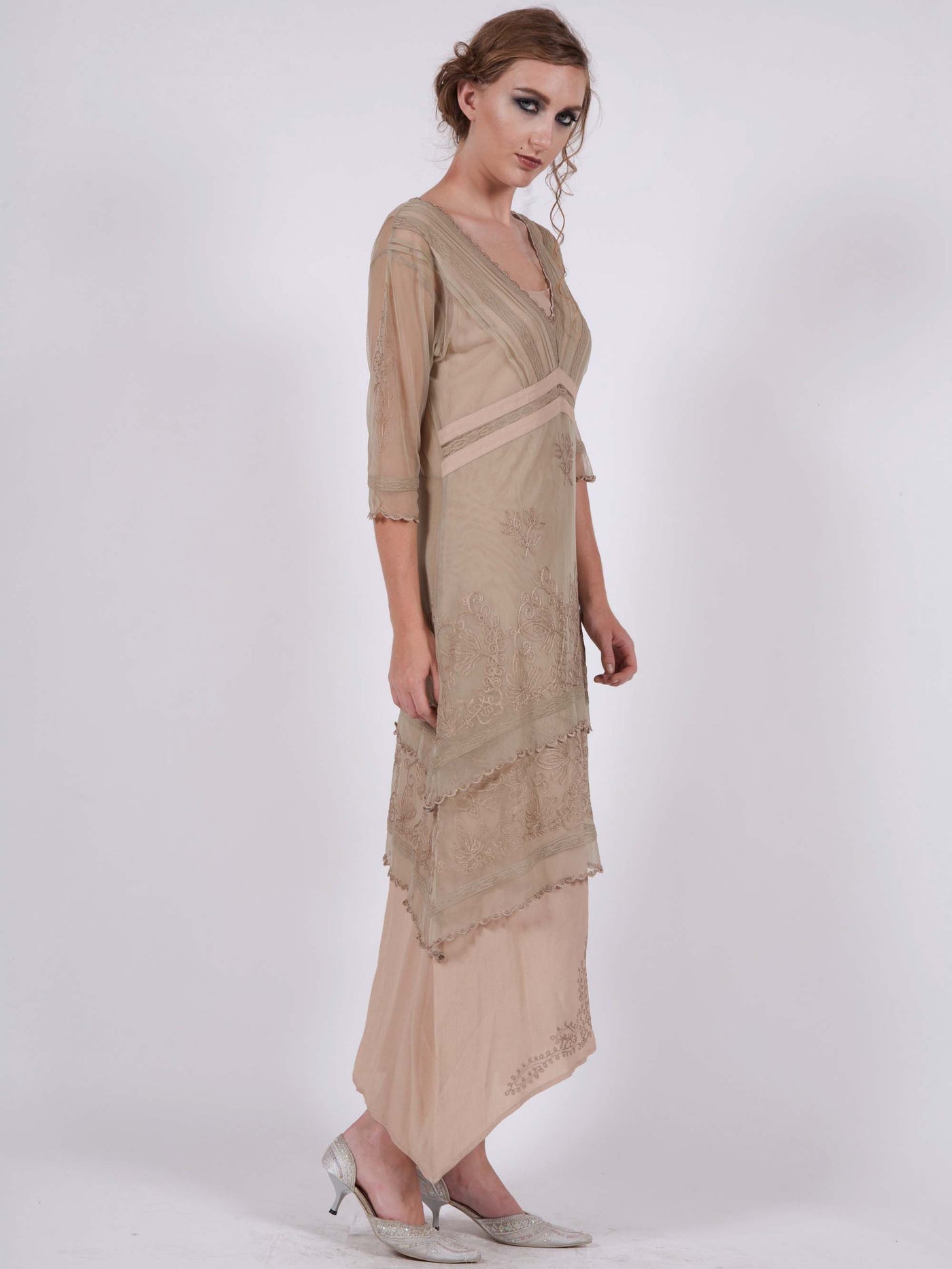 Vintage Titanic Dress in Sage/Peach