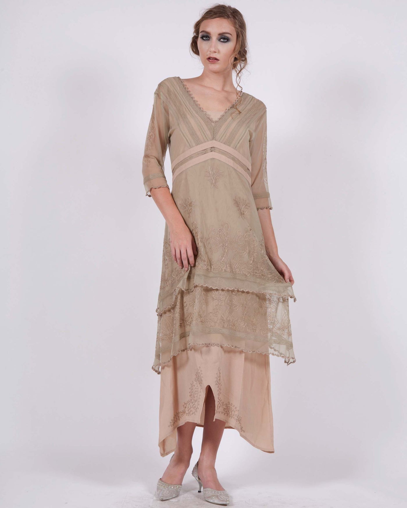 Vintage Titanic Dress in Sage/Peach