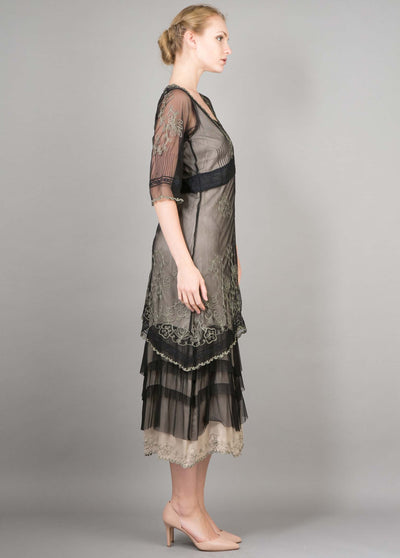 Nataya Titanic Tea Dress AL-2101 in Black/Silver