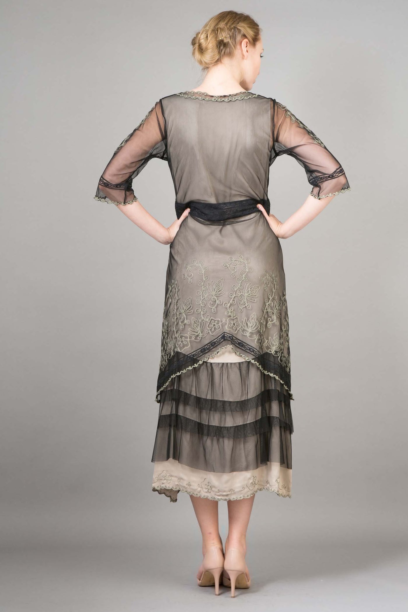 Nataya Titanic Tea Dress AL-2101 in Black/Silver