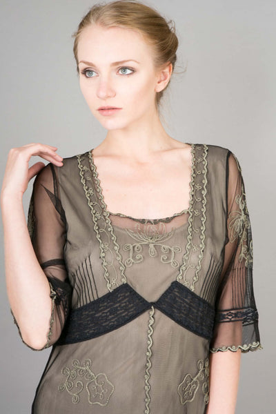 Nataya Titanic Tea Dress AL-2101 in Black/Silver