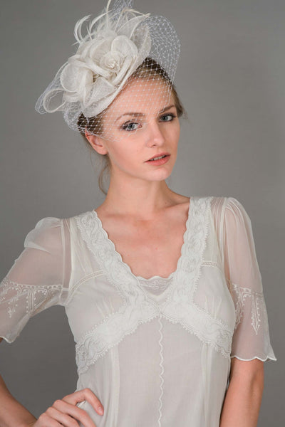 Peach Floral Sinamay Fascinator Headband in White