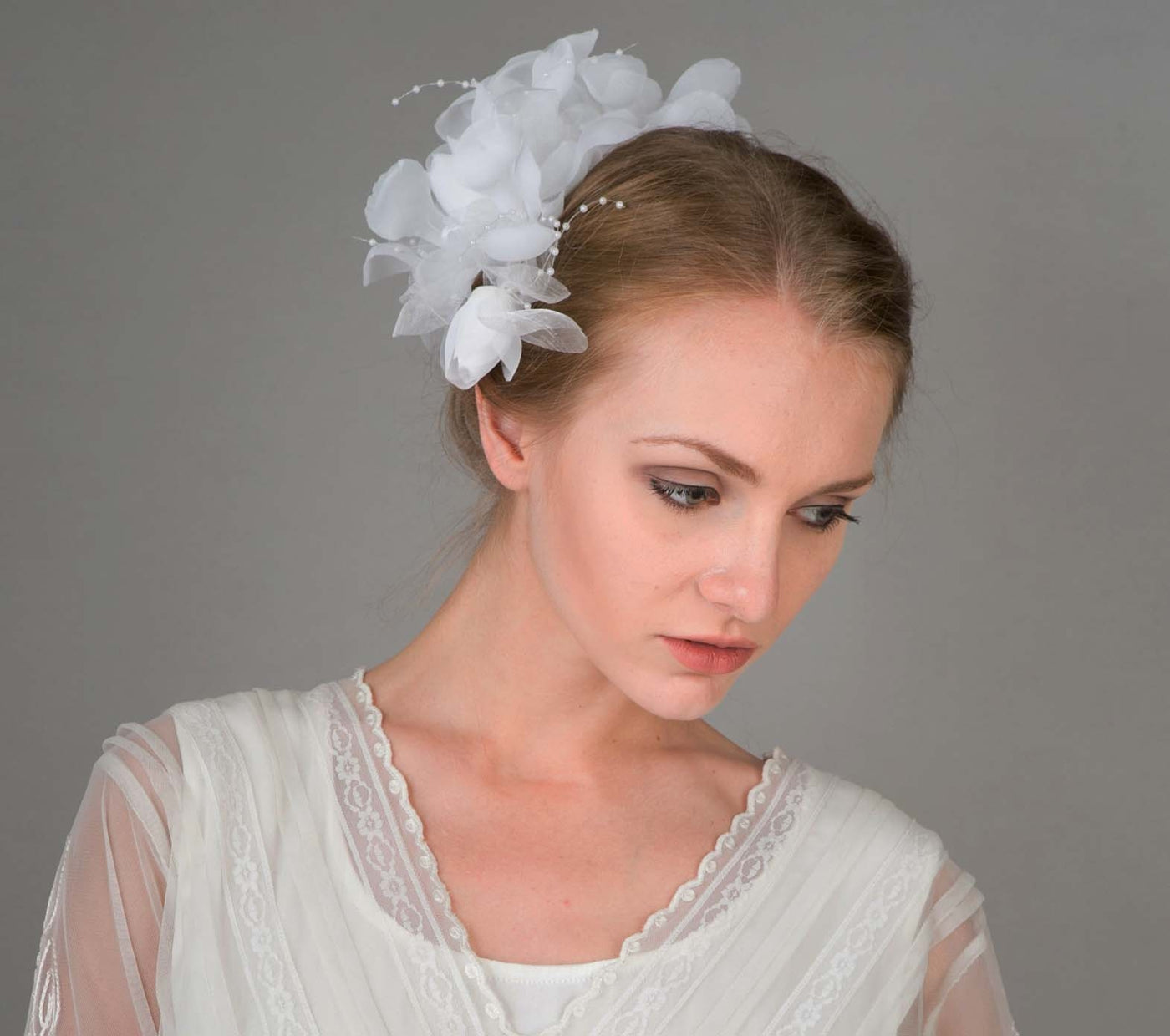 Chiffon Rose Cluster Clip in White - SOLD OUT