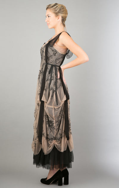 Romantic Pompadour Party Gown in Blush-Black by Nataya - SOLD OUT