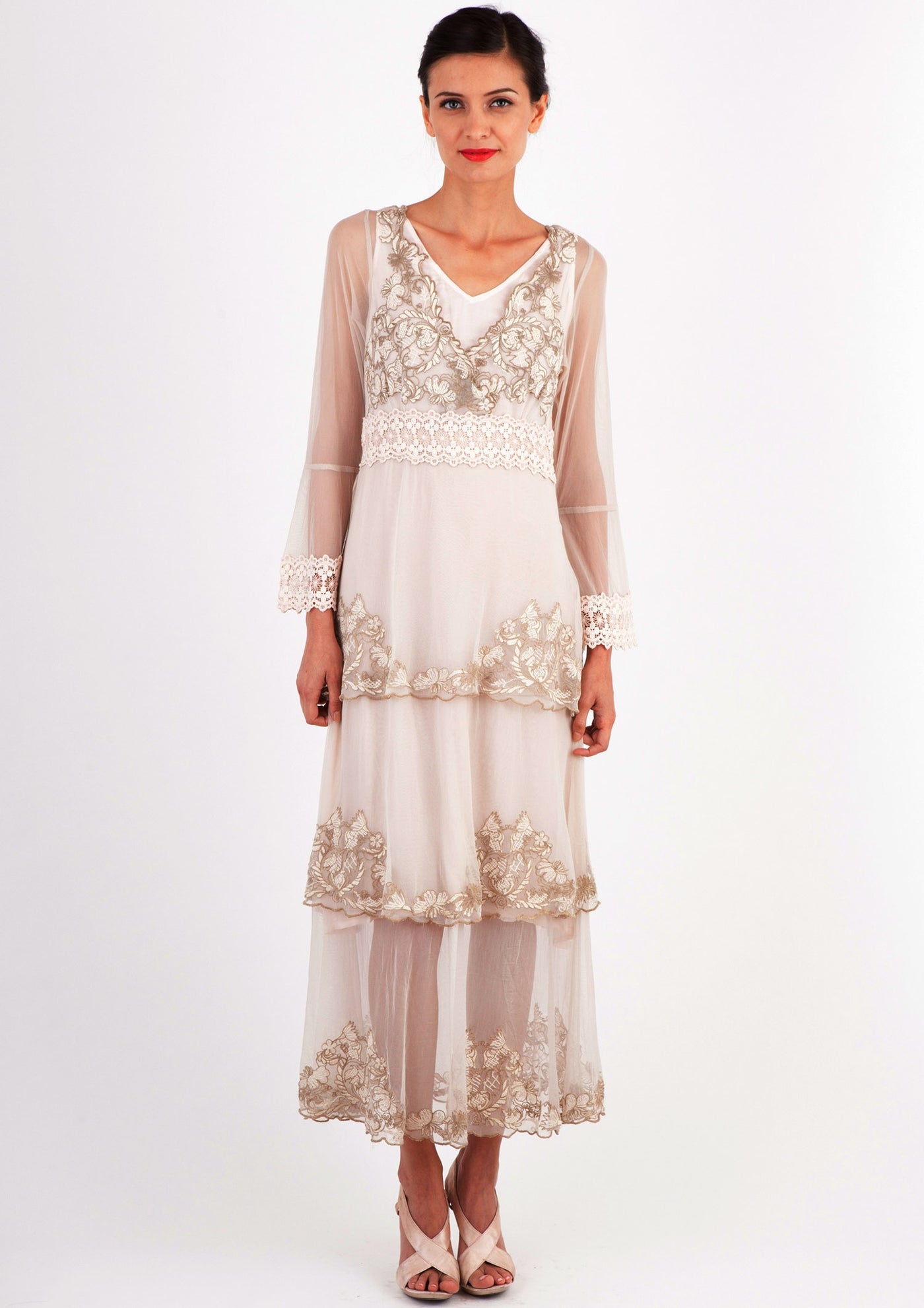 Fantasy Layered Chiffon Party Dress in Beige by Nataya