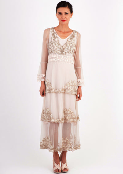 Fantasy Layered Chiffon Party Dress in Beige by Nataya