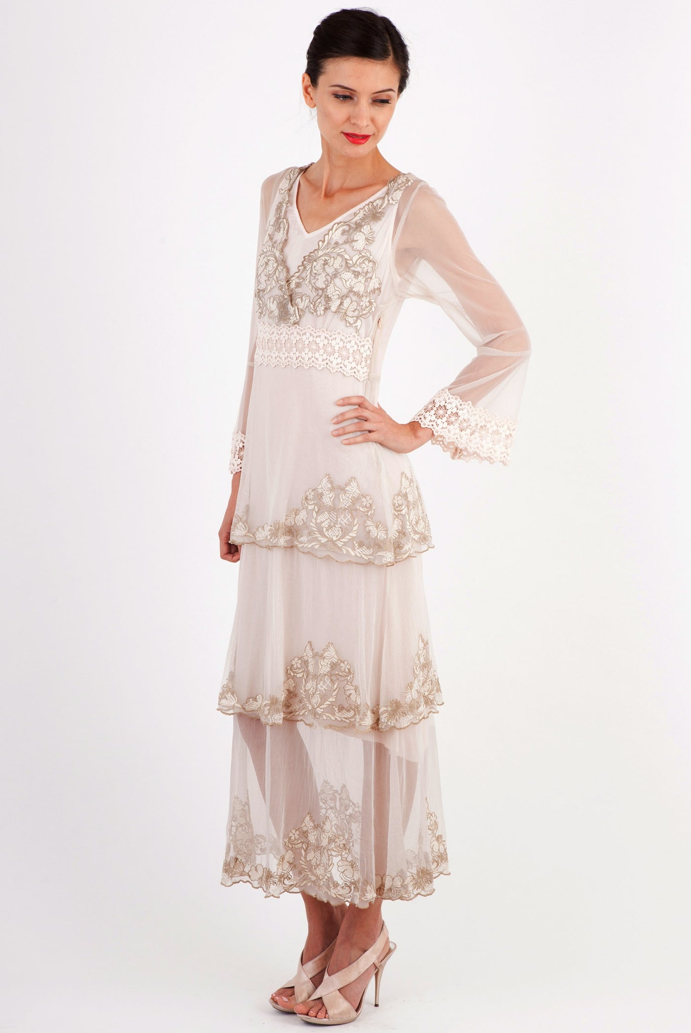 Fantasy Layered Chiffon Party Dress in Beige by Nataya