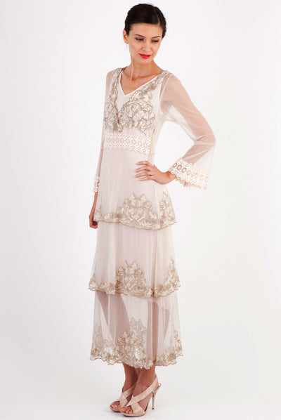 Fantasy Layered Chiffon Party Dress in Beige by Nataya
