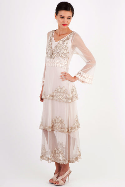 Fantasy Layered Chiffon Party Dress in Beige by Nataya - SOLD OUT
