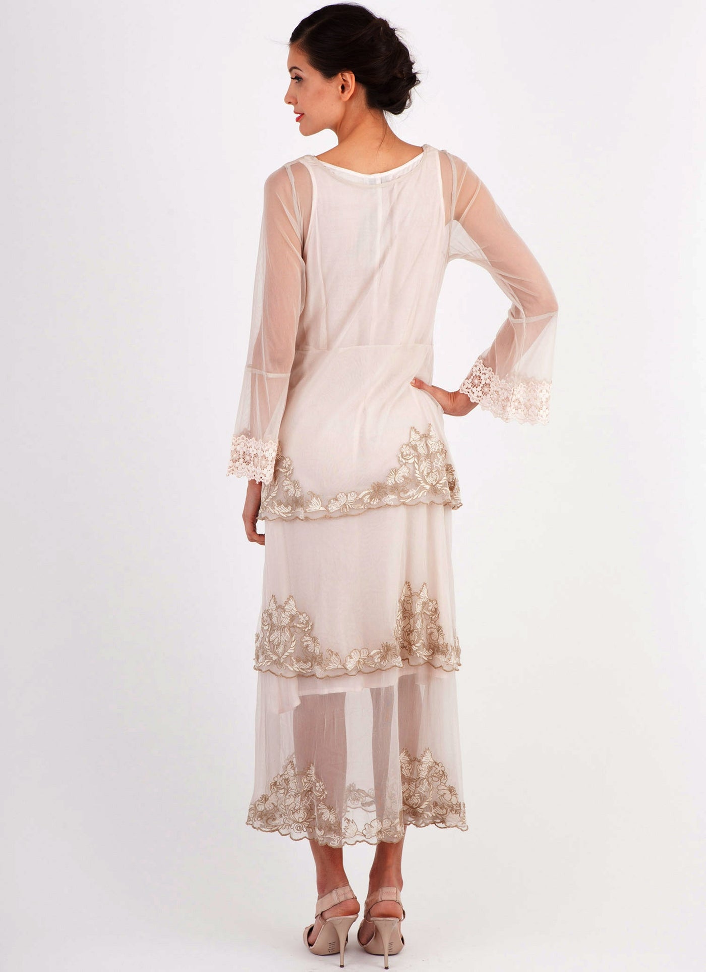Fantasy Layered Chiffon Party Dress in Beige by Nataya