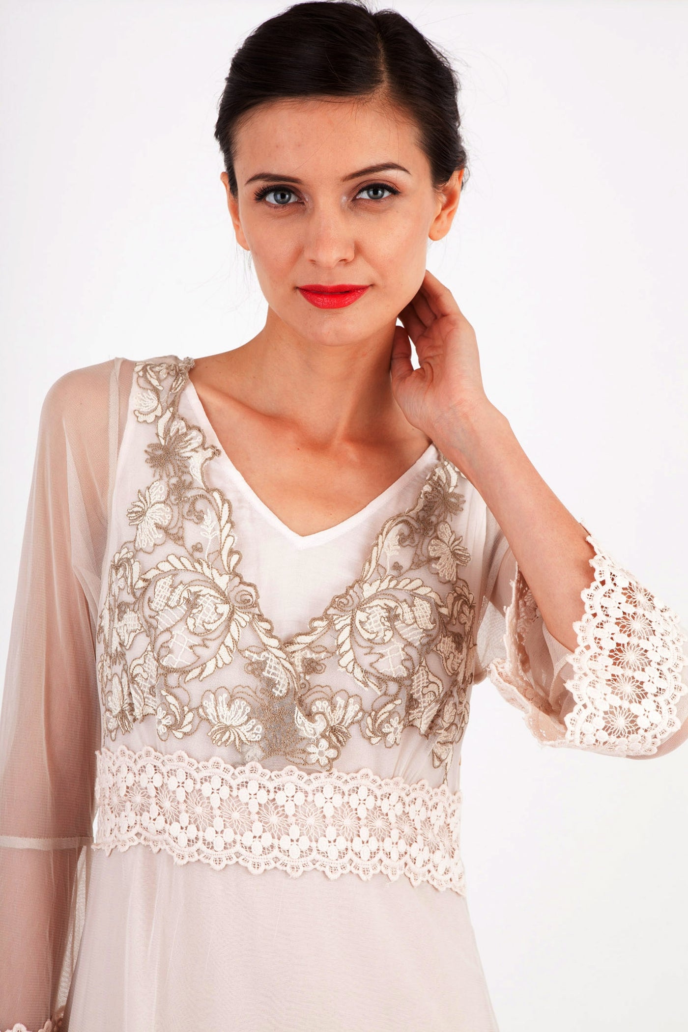 Fantasy Layered Chiffon Party Dress in Beige by Nataya