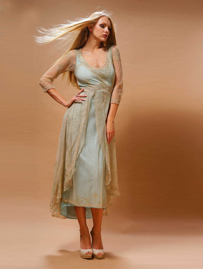 Downton Abbey Tea Party Gown in Sage/Turquoise by Nataya