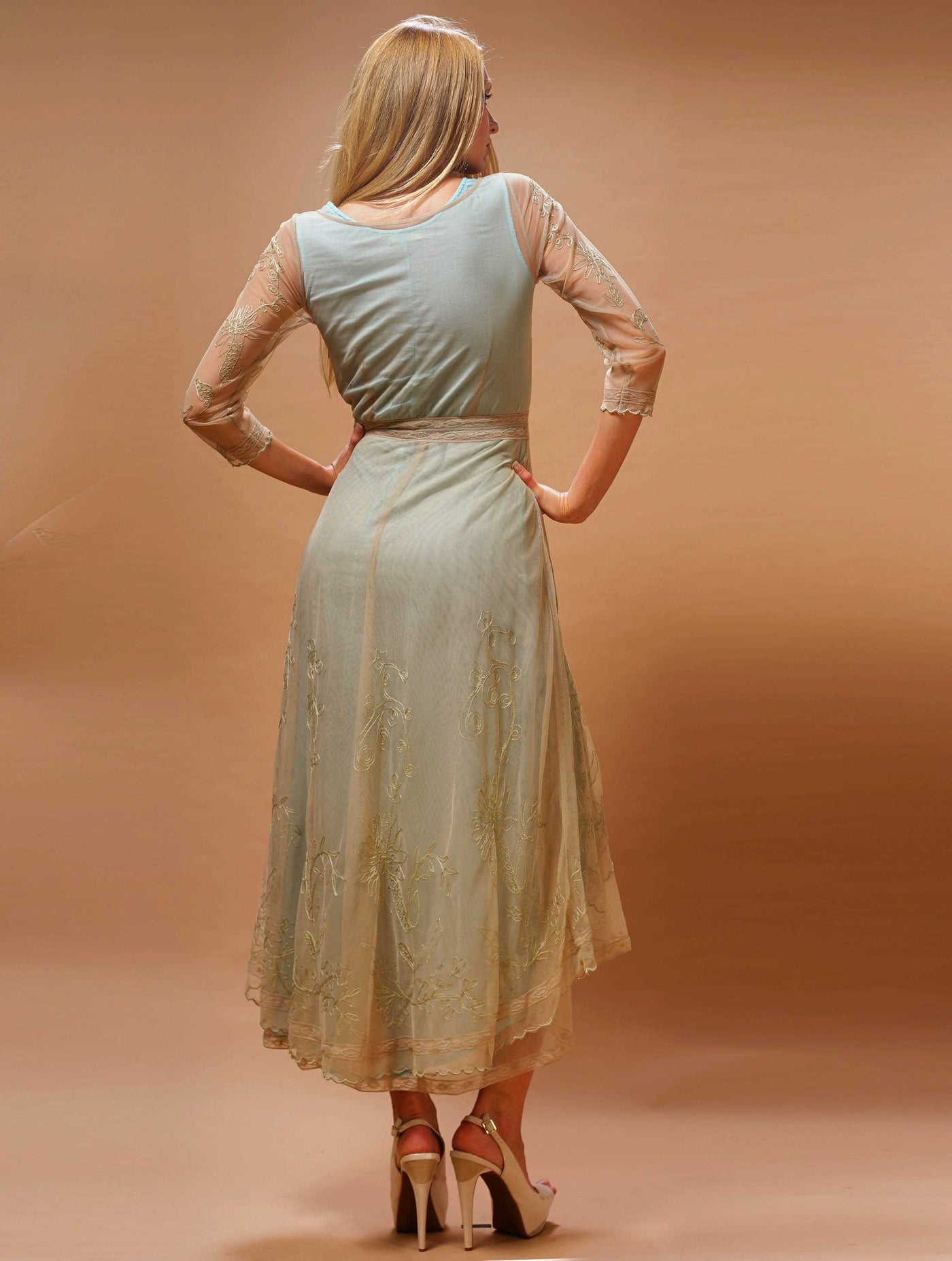 Downton Abbey Tea Party Gown in Sage/Turquoise by Nataya