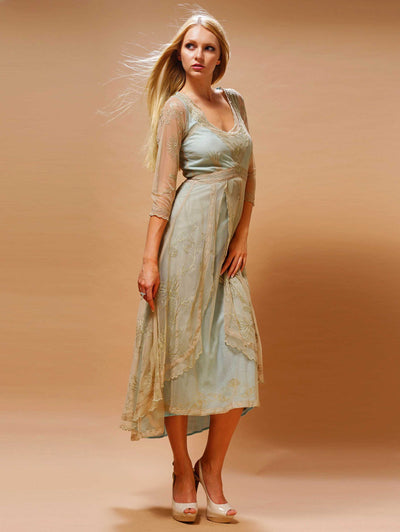 Downton Abbey Tea Party Gown in Sage/Turquoise by Nataya